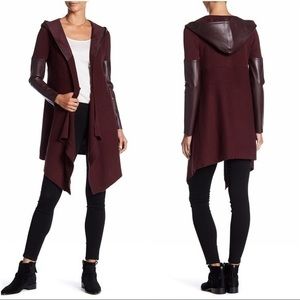 BlankNYC Faux Leather Hooded Long Jacket - BROWN